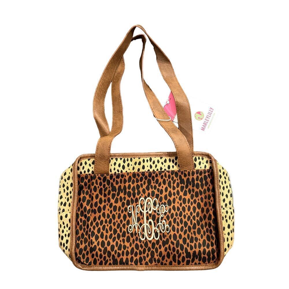 Marleylily Monogrammed 'NCE' Bible Tote Bag in Camel Dottie